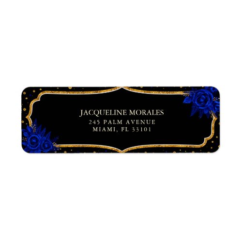 Royal Blue Black Gold Quinceanera Return Address Label
