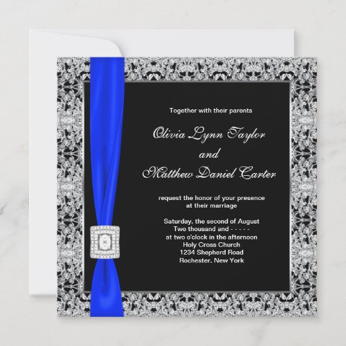 Royal Blue Black Lace Wedding Custom Announcement
