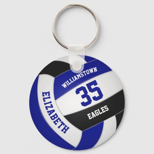 Royal blue black personalized team name volleyball keychain
