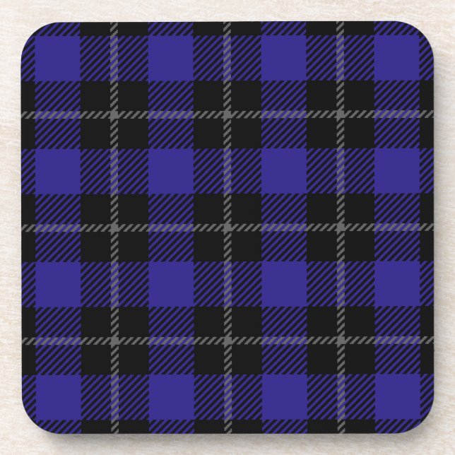 Royal Blue Black Plaid Beverage Coaster (Front)
