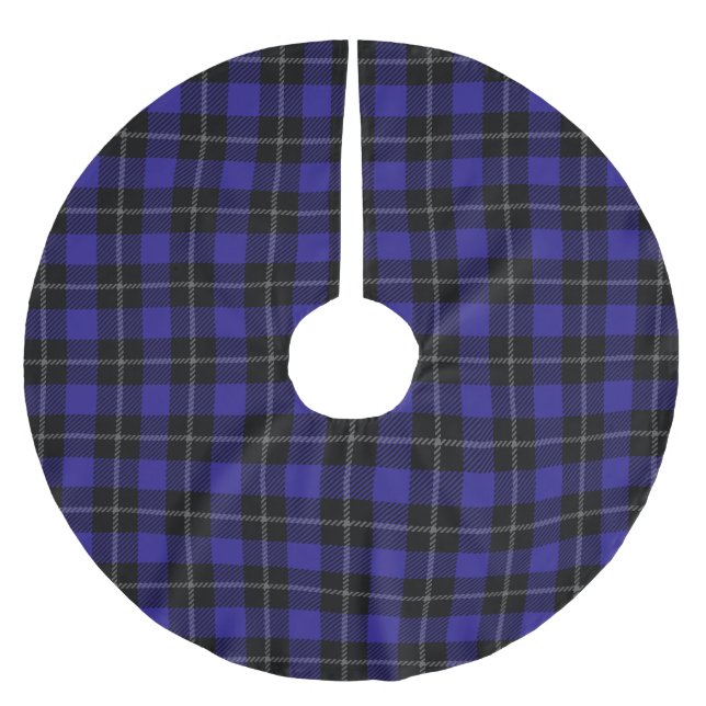 Royal Blue Black Plaid Brushed Polyester Tree Skirt (Front)