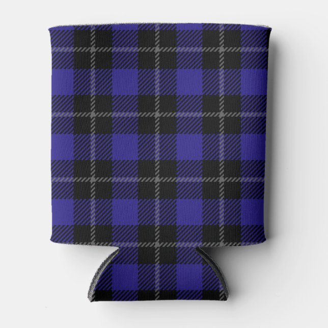 Royal Blue Black Plaid Can Cooler (Front)