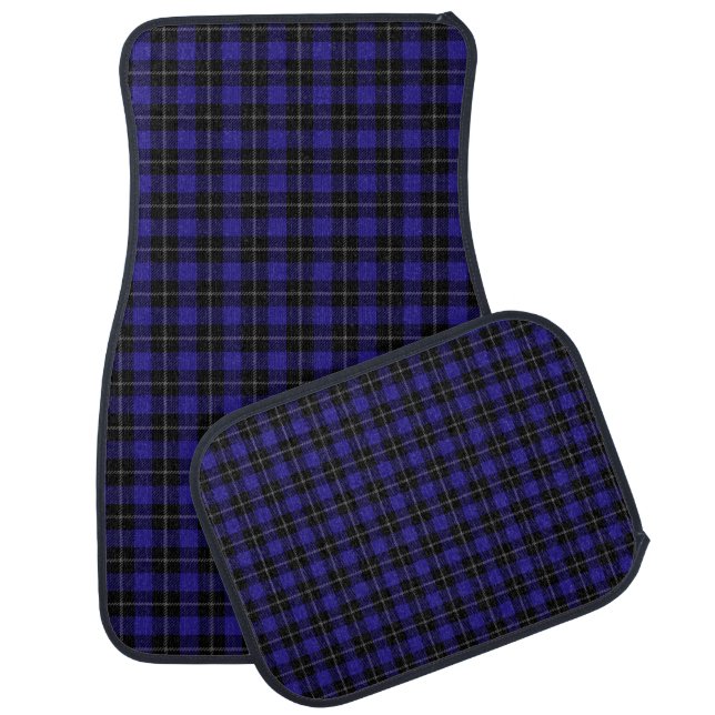 Royal Blue Black Plaid Car Floor Mat (Set)