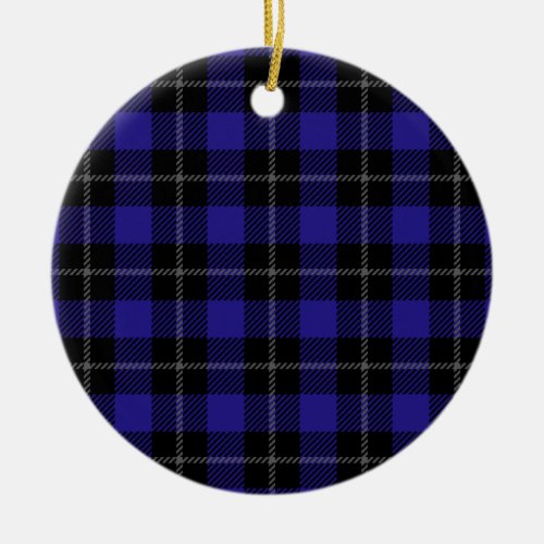 Royal Blue Black Plaid Ceramic Ornament