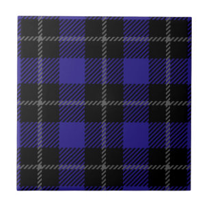 Royal Blue Black Plaid Ceramic Tile