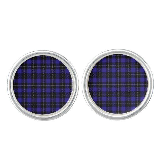 Royal Blue Black Plaid Cufflinks (Front)