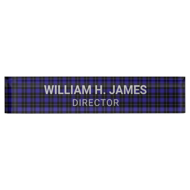 Royal Blue Black Plaid Desk Name Plate (Front)