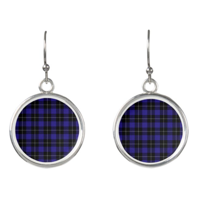 Royal Blue Black Plaid Earrings (Front)