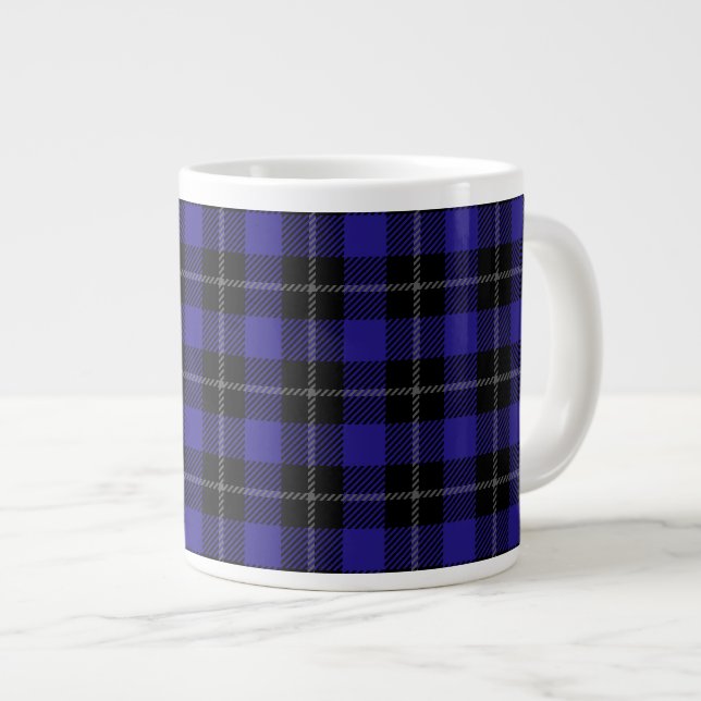 Royal Blue Black Plaid Giant Coffee Mug (Front Right)