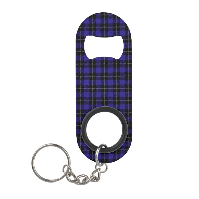 Royal Blue Black Plaid Keychain Bottle Opener (Front)