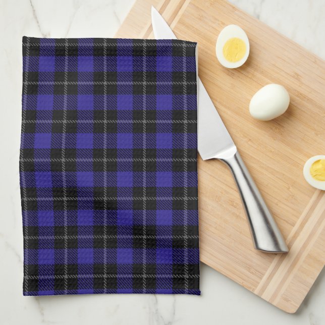 Royal Blue Black Plaid Kitchen Towel (Quarter Fold)