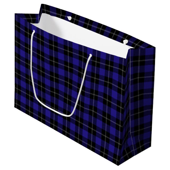 Royal Blue Black Plaid Large Gift Bag (Front Angled)