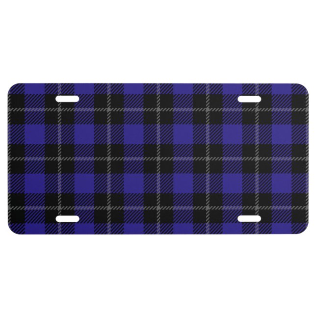 Royal Blue Black Plaid License Plate (Front)