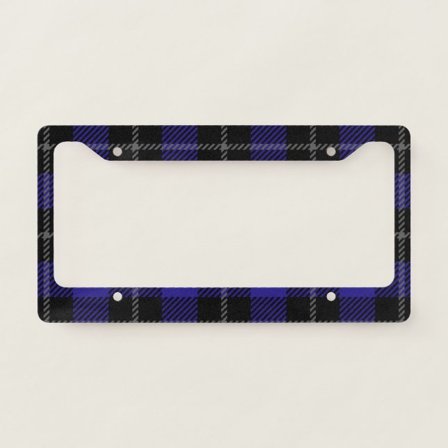 Royal Blue Black Plaid License Plate Frame (Front)