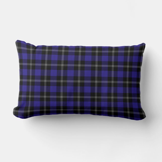 Royal Blue Black Plaid Lumbar Pillow (Front)