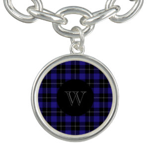 Royal Blue Black Plaid Monogram Bracelet