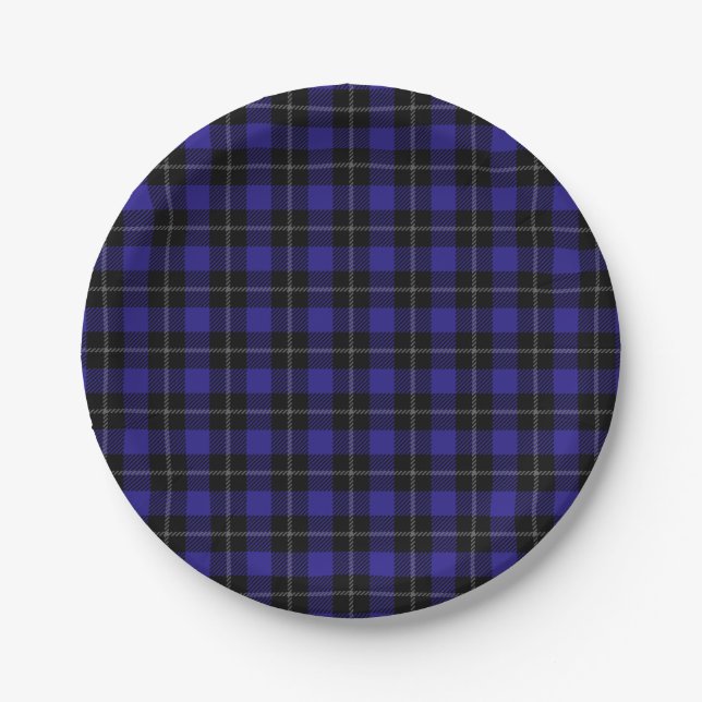 Royal Blue Black Plaid Paper Plates (Front)