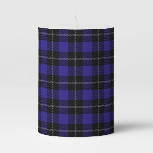 Royal Blue Black Plaid Pillar Candle