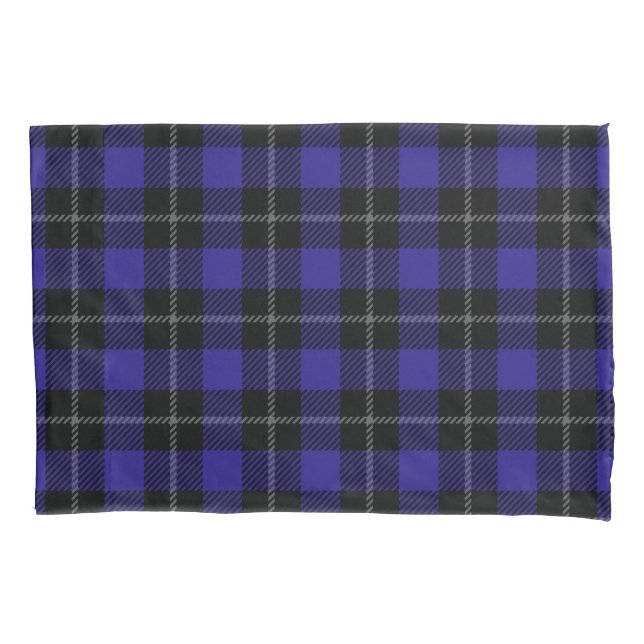 Royal Blue Black Plaid Pillow Case (Front)