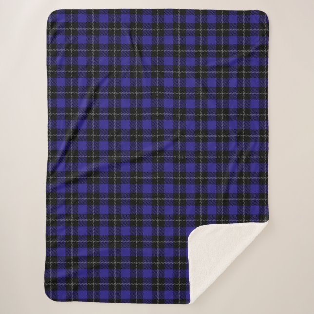 Royal Blue Black Plaid Sherpa Blanket (Front)