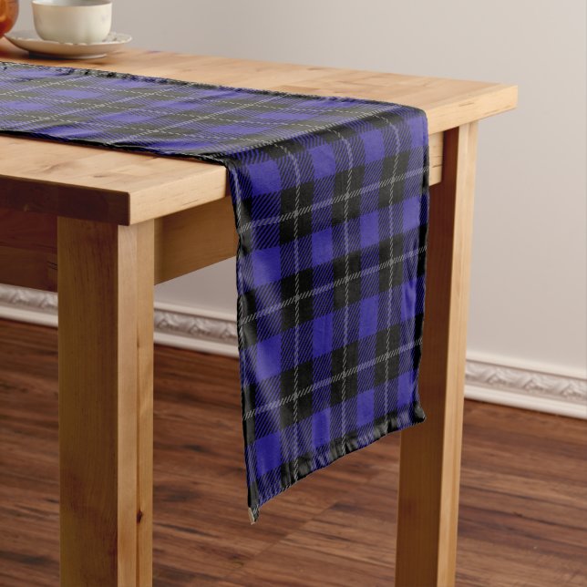 Royal Blue Black Plaid Short Table Runner (In Situ)