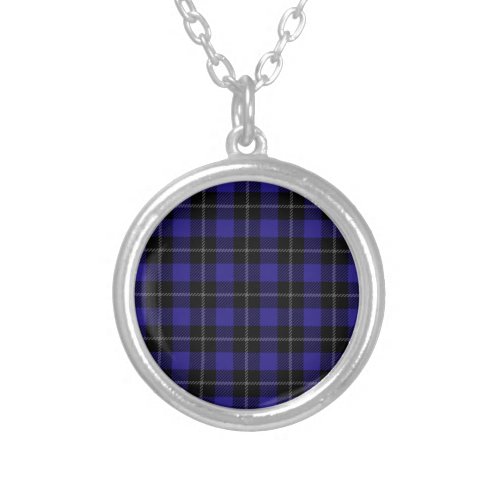 Royal Blue Black Plaid Silver Plated Necklace