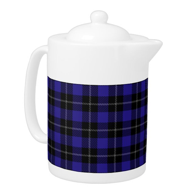 Royal Blue Black Plaid Teapot (Left)