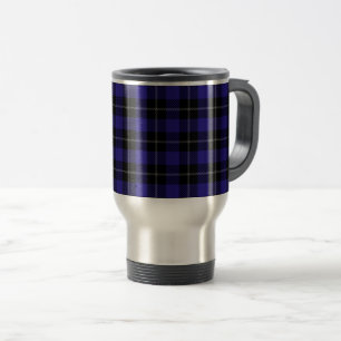 Royal Blue Black Plaid Travel Mug