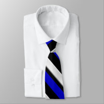 Royal Blue Black & Silver Diagonally-Striped Tie