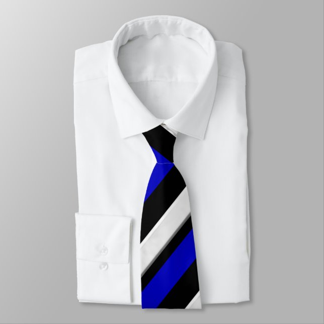 Royal Blue Black & Silver Regimental Stripe Tie (Tied)