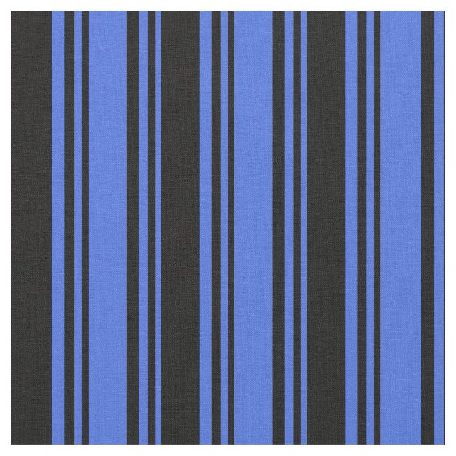 Royal Blue & Black Stripes Pattern Fabric (Close Up)