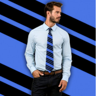 Royal Blue & Black Tie w/ Diagonal Stripes