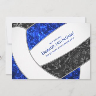 royal blue black volleyball birthday or team party invitation
