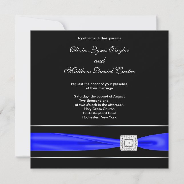 Royal Blue Black Wedding Invitation (Front)