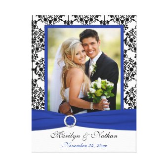 Royal Blue, Black, White Damask Wedding Canvas | Zazzle