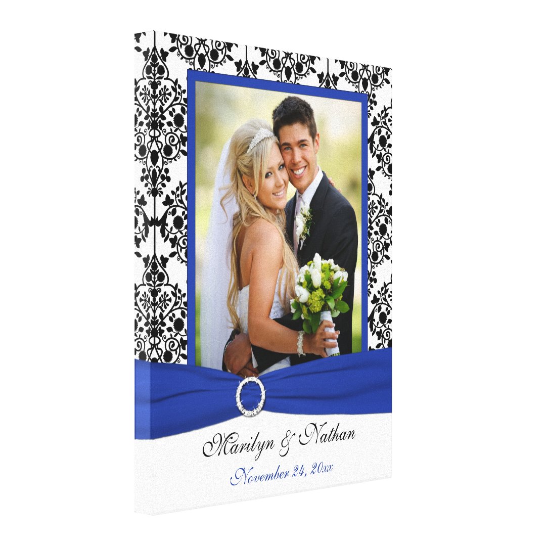 Royal Blue, Black, White Damask Wedding Canvas | Zazzle