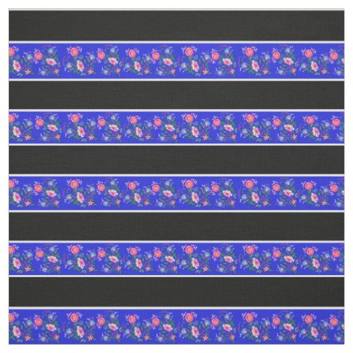 Royal blue/black, white pin stripe, folk floral fabric