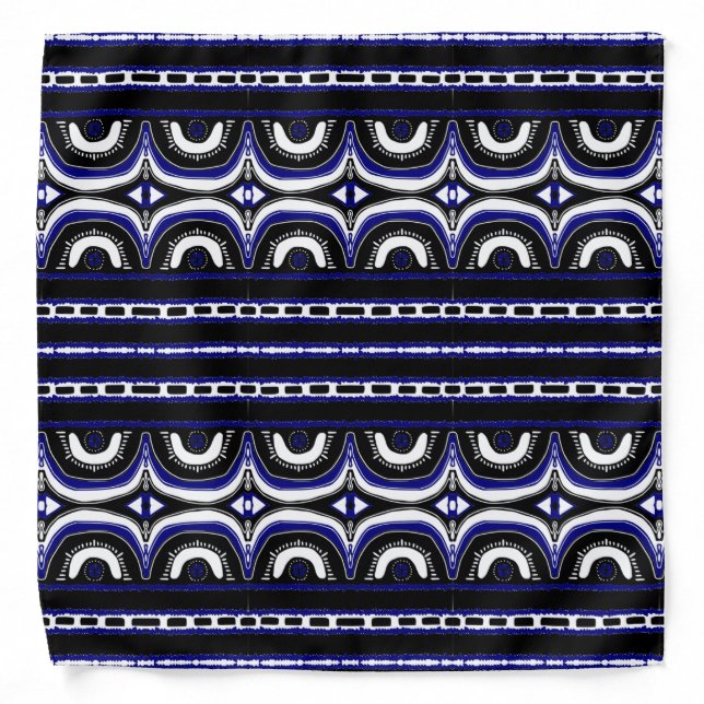 royal blue black white Tribal African head wrap Bandana (Front)