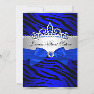 Royal Blue & Black Zebra Sweet 16 Birthday Party 2 Invitation