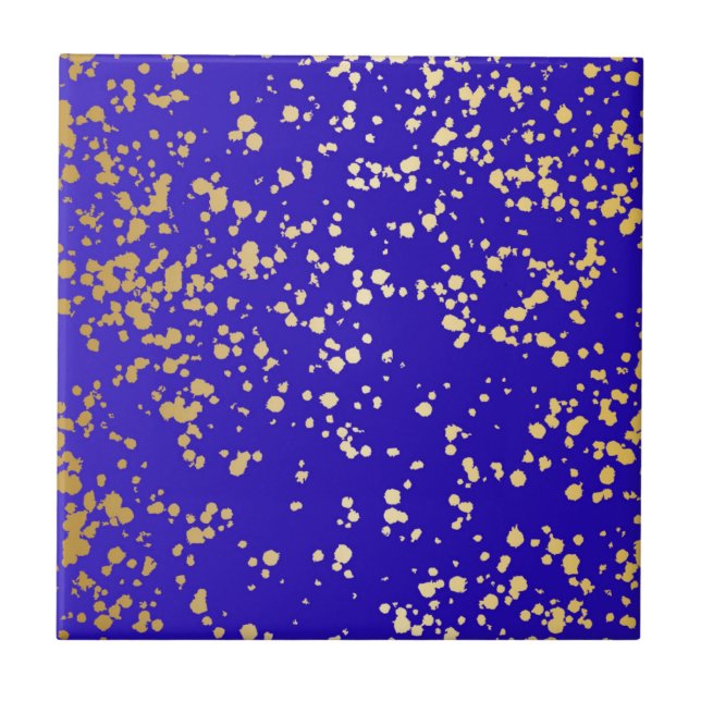 Royal Blue Blond Gold Glitter Ceramic Tile (Front)