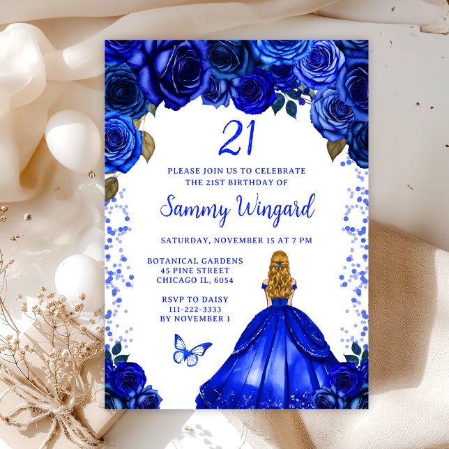 Royal Blue Blonde Hair Princess Birthday Party Invitation (Creator Uploaded)