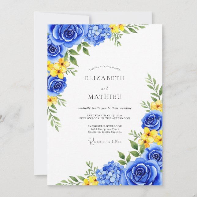 Royal Blue Bloom Romance Wedding Invitation (Front)