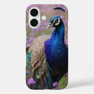 Royal Blue: Blue Peacock In Lavender Field, iPhone 16 Case