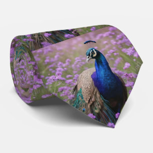 Royal Blue: Blue Peacock In Lavender Field, Neck Tie