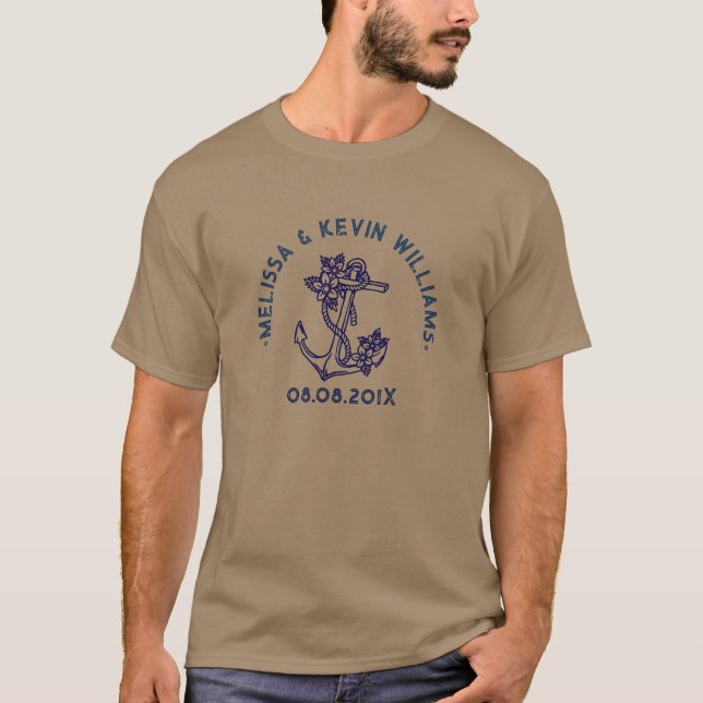 Royal blue boat anchor floral accent T-Shirt (Front)
