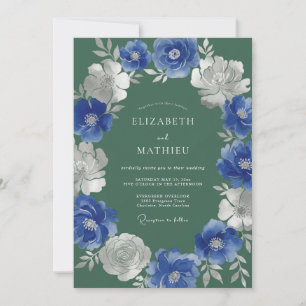 Royal Blue Botanical Flourish Wedding Invitation