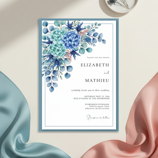 Royal Blue Botanical Romance Wedding Invitation (Creator Uploaded)