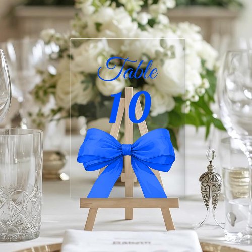 Royal blue bow acrylic table number sign