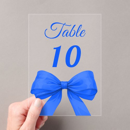 Royal blue bow acrylic table number sign