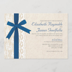 Royal Blue Bow & Lace Wedding Invitations
